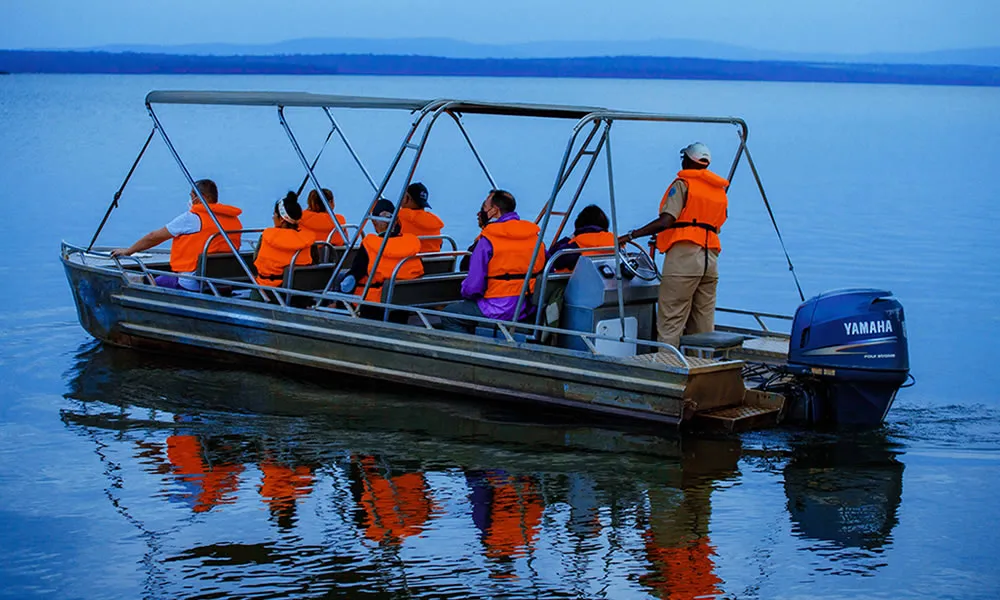 Tourists on a safari at Lake Ihema